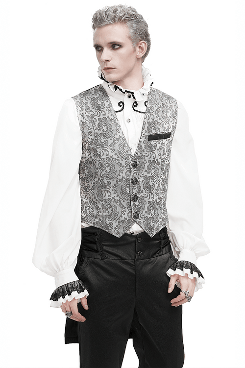 Graue und schwarze Gothic-Jacquard-Weste für Herren / elegante Herrenbekleidung im Retro-Stil