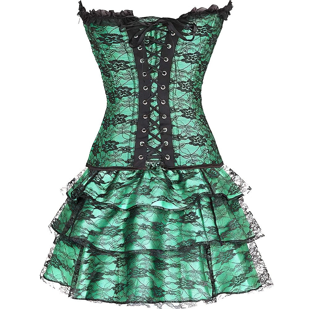 Green Corset Dress Suit / Lace Up With Skirt and Corset / Rave outfits - HARD'N'HEAVY