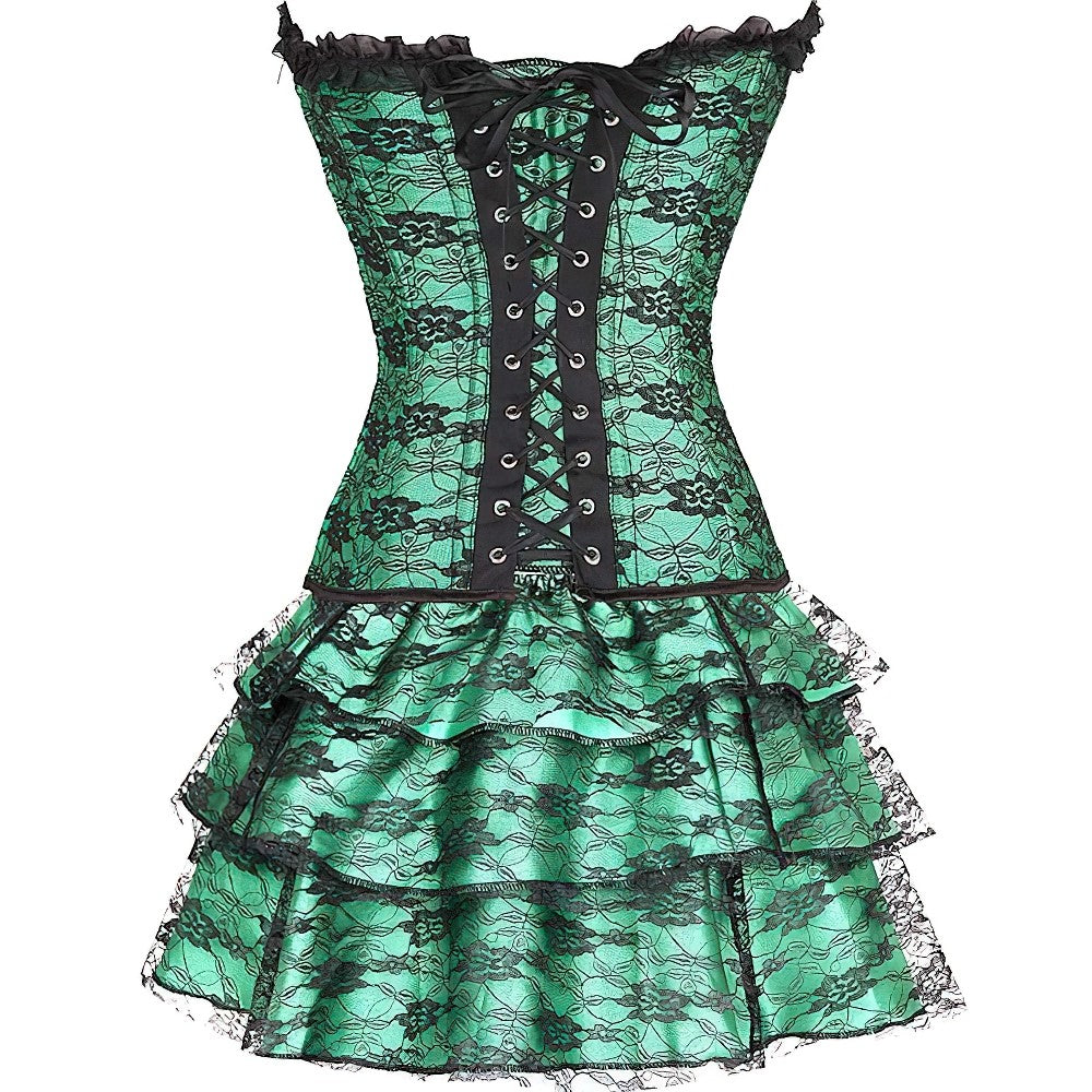 Green Corset Dress Suit / Lace Up With Skirt and Corset Green Corset Dress Suit / Lace Up With Skirt and Corset