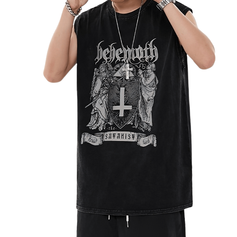 Grunge sleeveless black graphic tank top featuring intricate design, perfect for casual outings and edgy fashion.