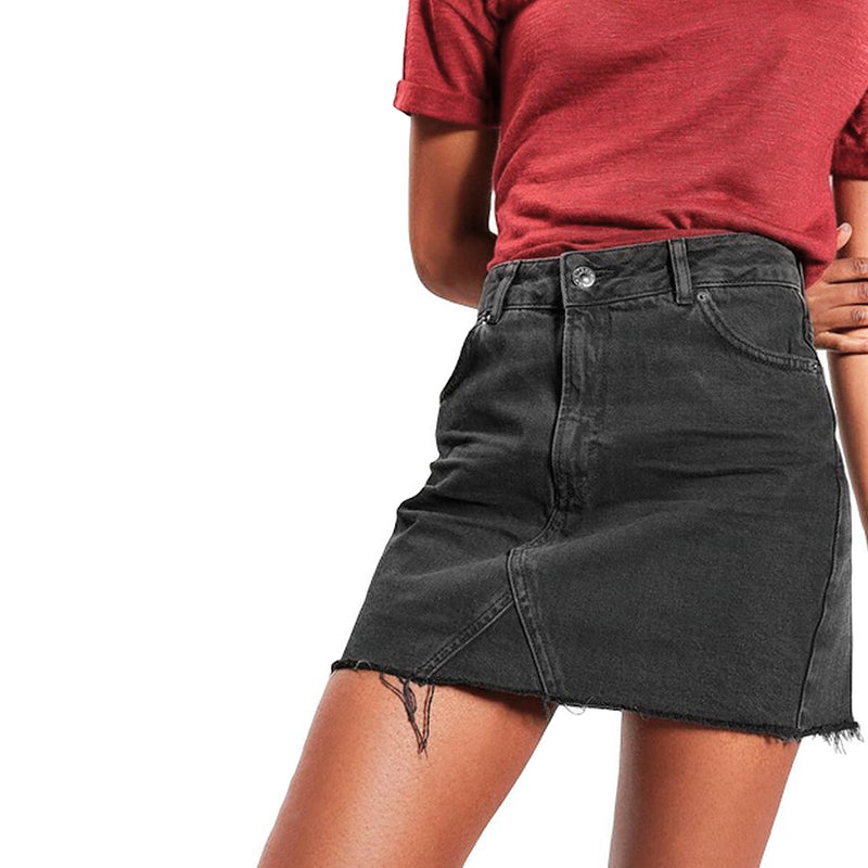 Grunge Style High Waist A-line Mini Skirts / Denim Black Alternative Jeans Skirt with Pockets - HARD'N'HEAVY