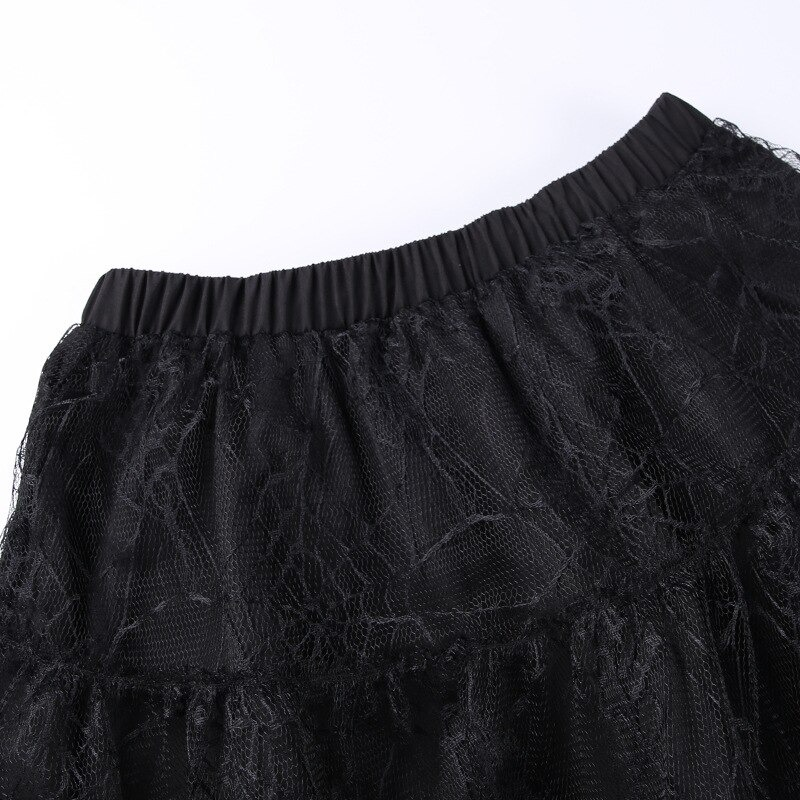 Grunge Style Lace Mesh Skirt for Women / Gothic Hight Waist Skirt with Leopard Ruffle With Chain - HARD'N'HEAVY