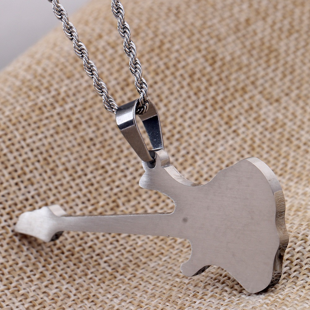 Guitar Shape Stainless Steel Pendant Necklace / Cool Punk Unisex Jewelry - HARD'N'HEAVY