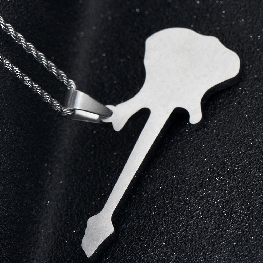 Guitar shape stainless steel pendant necklace, perfect for rock lovers and unisex style enthusiasts.