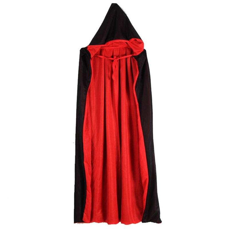 Red and black vampire cape with hood for Halloween costumes, perfect for creating a stunning Dracula look.
