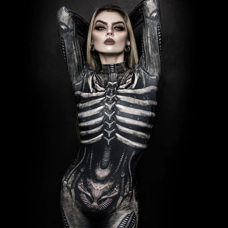 Halloween Print Skeleton Jumpsuit / Female Long Sleeves Costume - HARD'N'HEAVY