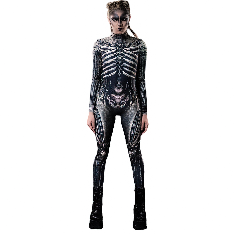 Halloween Print Skeleton Jumpsuit / Female Long Sleeves Costume - HARD'N'HEAVY