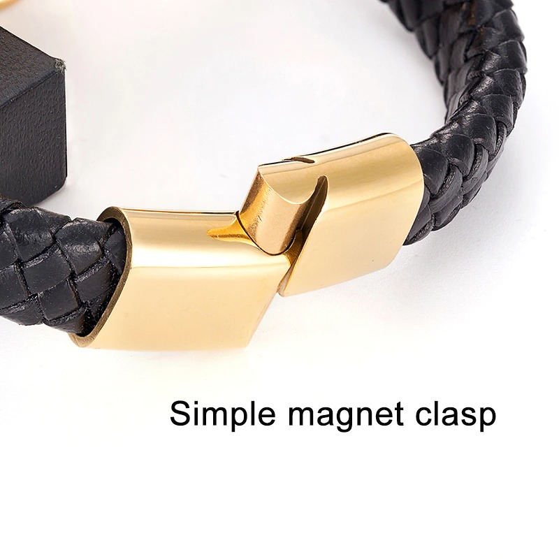 Handmade Genuine Leather Bracelet With Cross in Punk Style / Luxury Magnetic Clasp Bangles - HARD'N'HEAVY