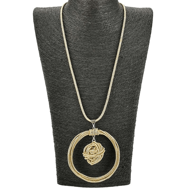 Stylish handmade metal necklace with round pendant, perfect for punk fashion enthusiasts.