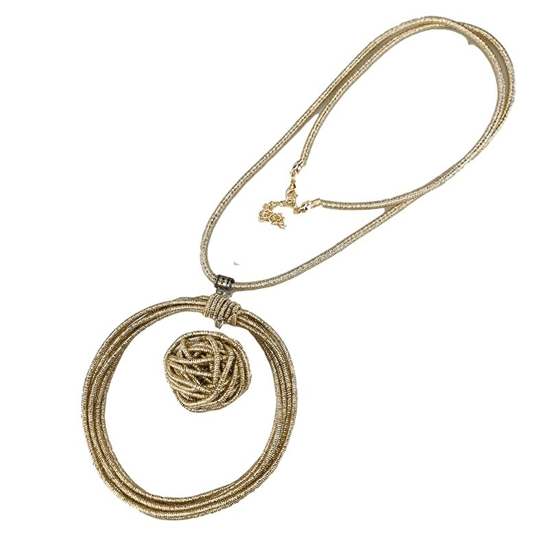 Handmade gold metal necklace with round pendant, a chic punk style women's accessory.