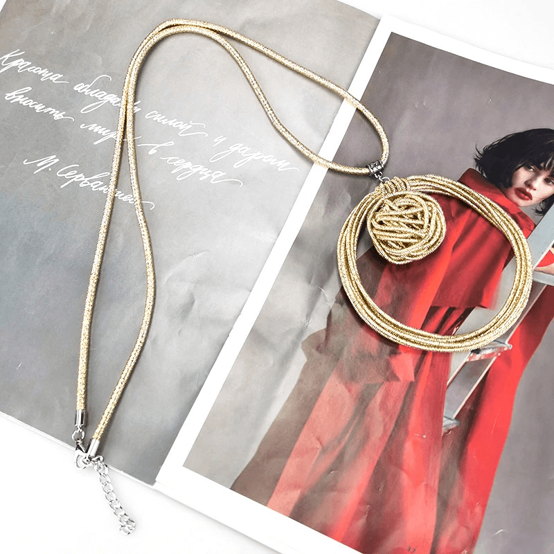 Handmade punk style necklace with round pendants, featuring a chic golden design perfect for women's luxury accessories.