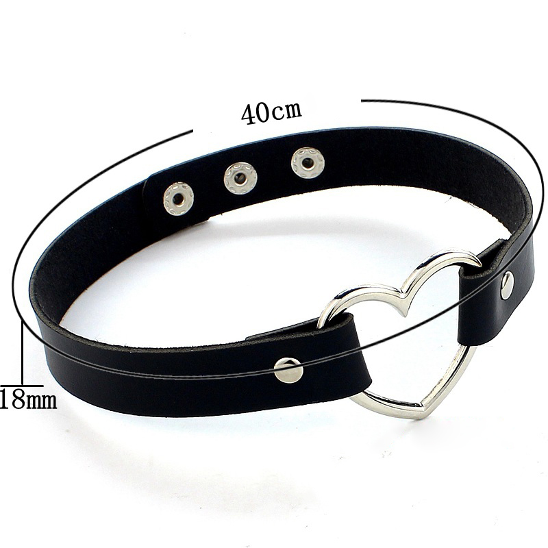 Handmade PU leather heart choker necklace, 40cm long, perfect for gothic and punk fashion lovers.