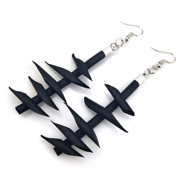 Handmade black rubber long earrings for women, featuring a unique gothic design and stylish look.