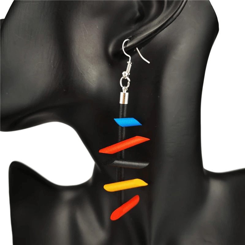 Colorful handmade rubber long earrings for women, featuring gothic design and stylish silhouette.