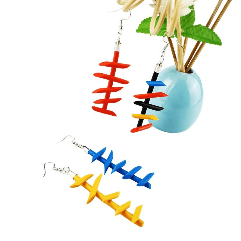 Handmade rubber long earrings for women in vibrant colors, showcasing a gothic style and unique design, perfect for any outfit.