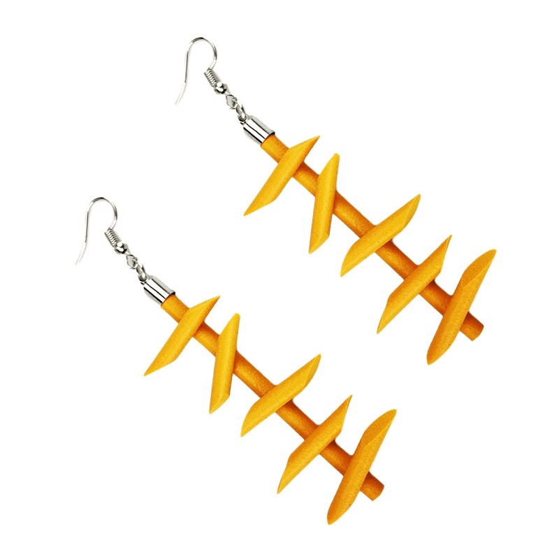 Handmade rubber long earrings for women in a unique gothic design, featuring an eye-catching orange silicone style.