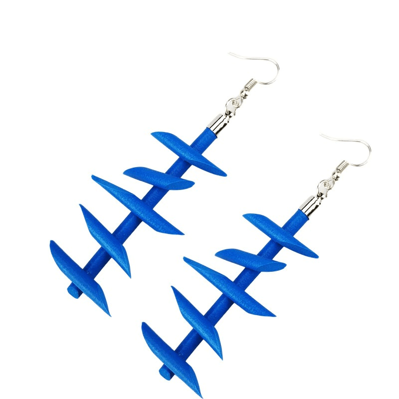 Handmade blue rubber long earrings for women, featuring a gothic spiral design, perfect accessory for unique style.