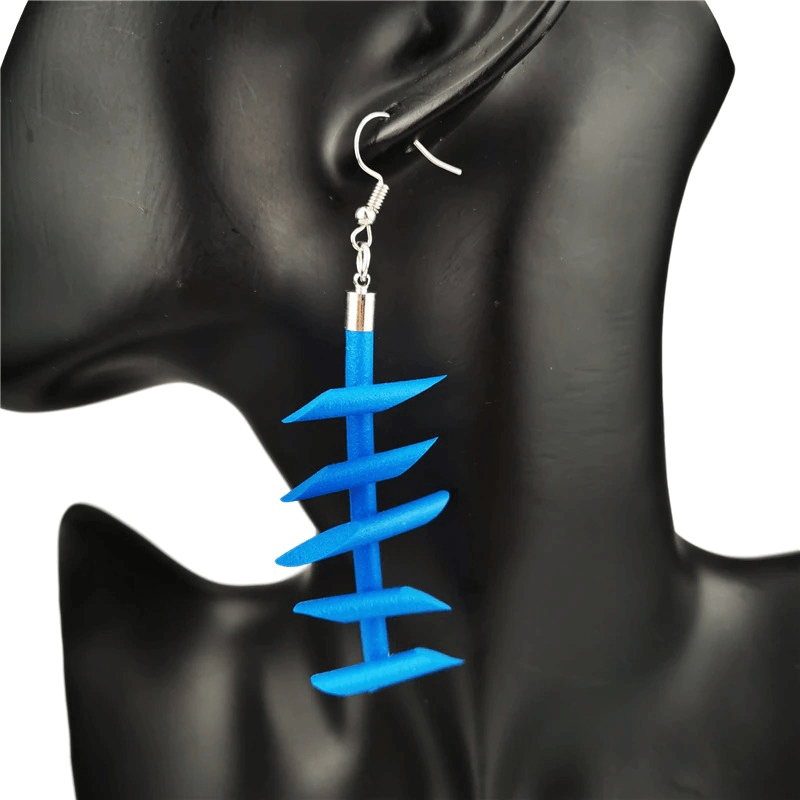 Handmade blue rubber long earrings for women, a unique gothic accessory showcasing modern silicone design.