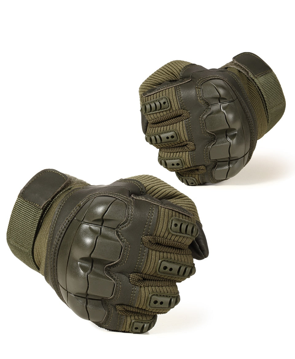Competitive hard knuckle tactical gloves in army green, perfect for combat, paintball, and outdoor sports activities.