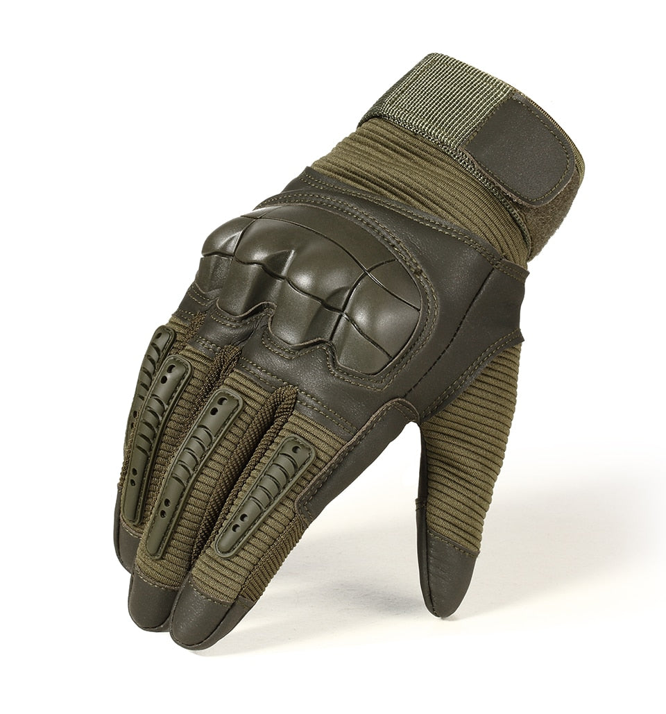 Hard knuckle tactical glove in olive green, perfect for combat, shooting, and outdoor sports activities.