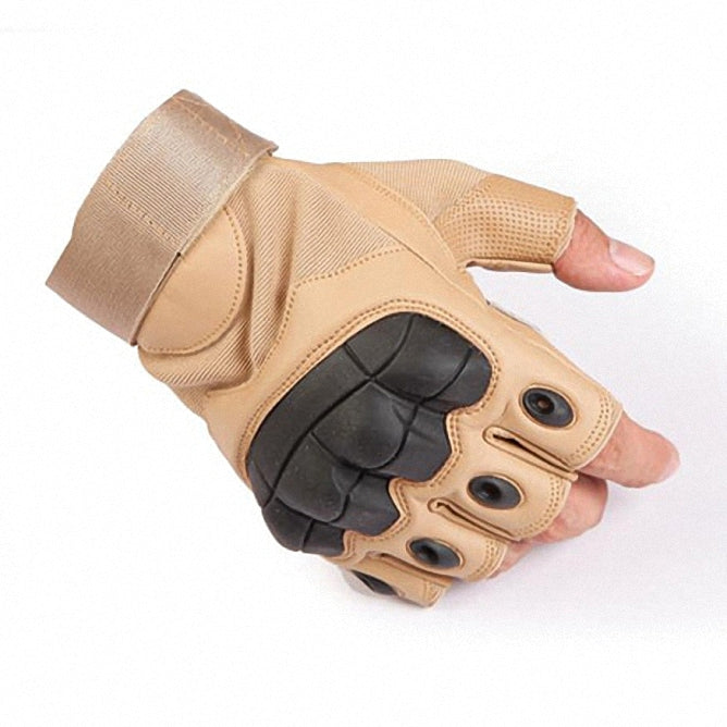 Hard Knuckle Tactical Gloves in tan color for combat and outdoor sports, showcasing excellent grip and protection.