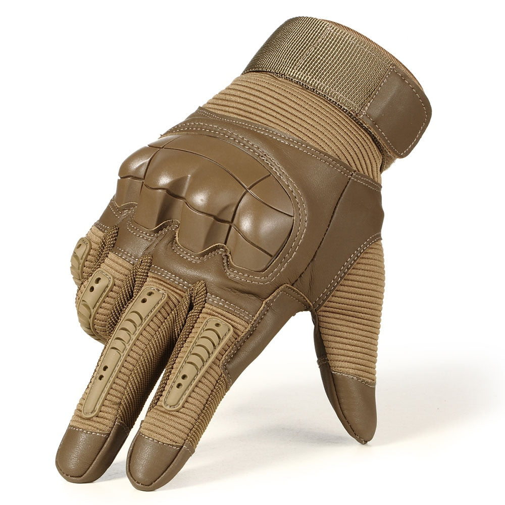 Hard Knuckle Tactical Gloves for combat, shooting, paintball, and outdoor sports in tan color.