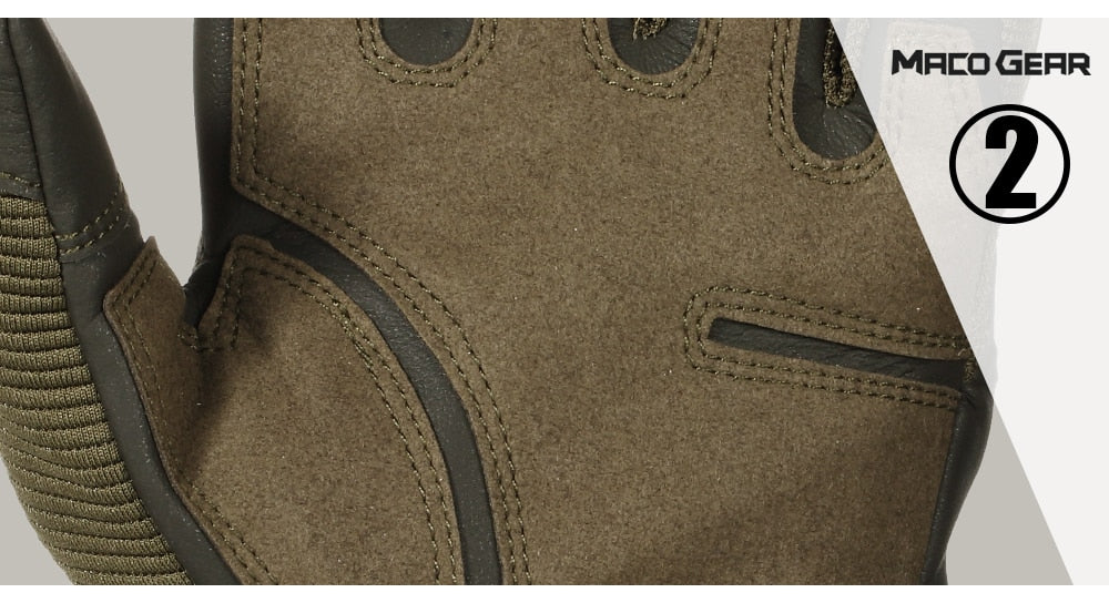 Close-up of hard knuckle tactical gloves in olive green, showcasing texture and grips for combat and outdoor activities.