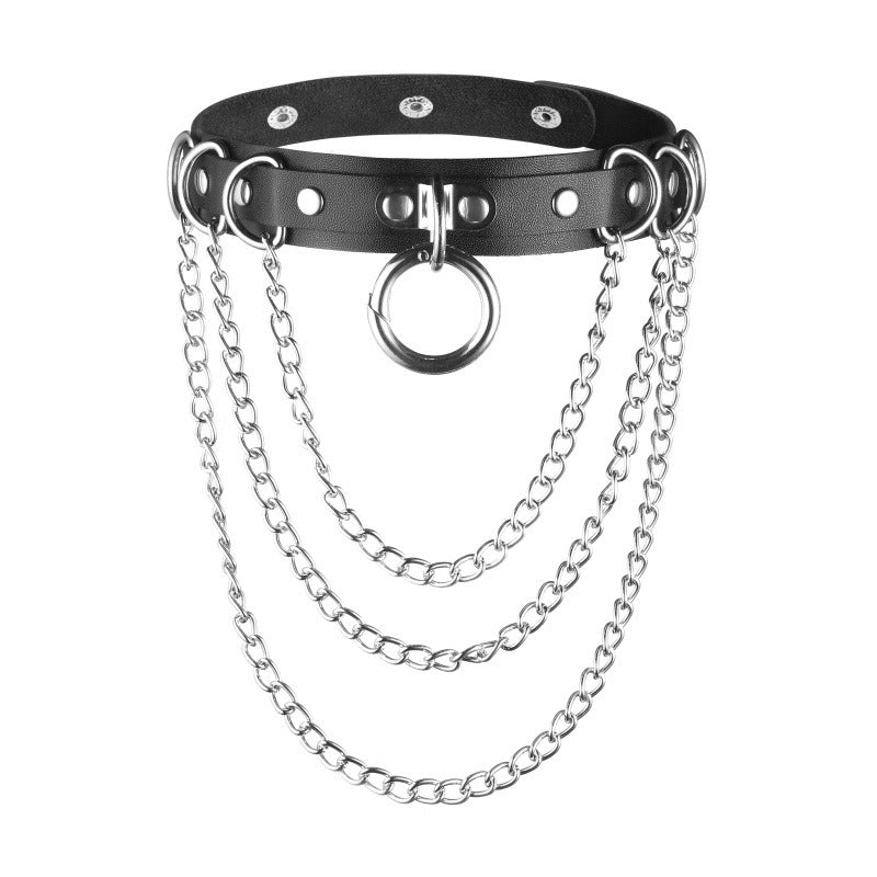 Heart or Circle Gothic Choker / Chain necklace Goth collar women 90s / Pu leather Accessory - HARD'N'HEAVY