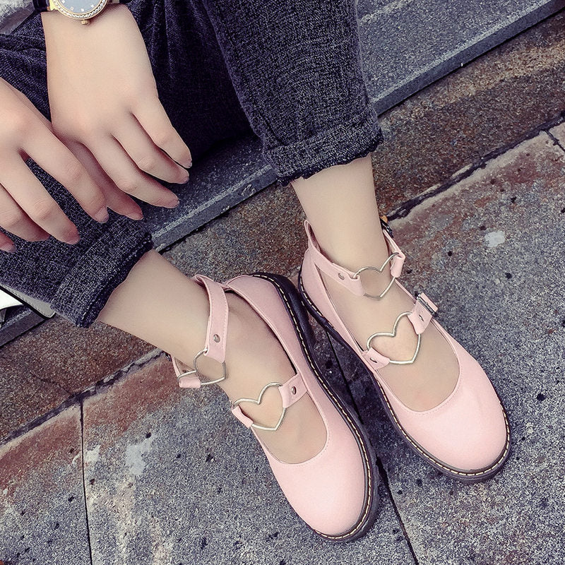 Heart-shaped Cosplay Student Anime Lolita Shoes / Pu Leather College Girl Jk Uniform Shoes - HARD'N'HEAVY