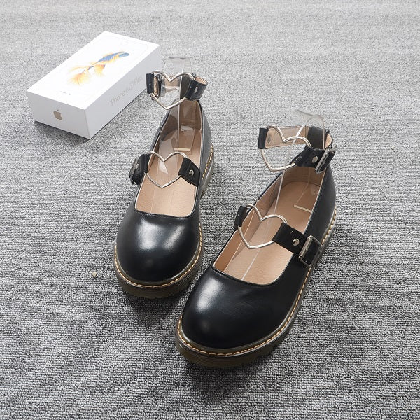 Heart-shaped Cosplay Student Anime Lolita Shoes / Pu Leather College Girl Jk Uniform Shoes - HARD'N'HEAVY