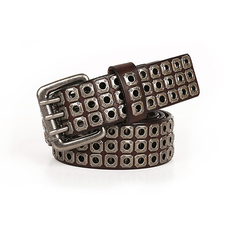 Heavy Metal Cowboy Belt with rivets, made of genuine leather for men and women, perfect for cosplay parties.