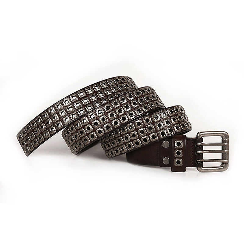 Heavy metal cowboy belt with rivets, made of genuine leather, stylish accessory for men and women, perfect for cosplay.