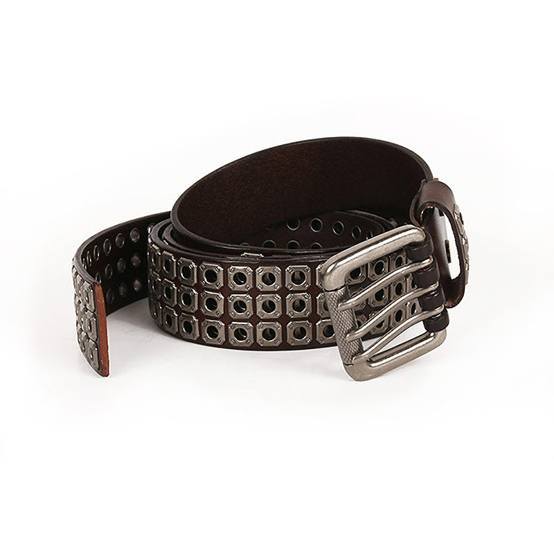 Heavy Metal Cowboy Belt with rivets, stylish genuine leather belt for men and women, perfect for cosplay or western-themed outfits.