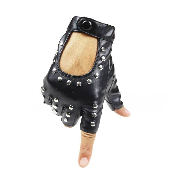 Rock-style PU leather fingerless glove with shiny rivets, perfect for festivals and driving.