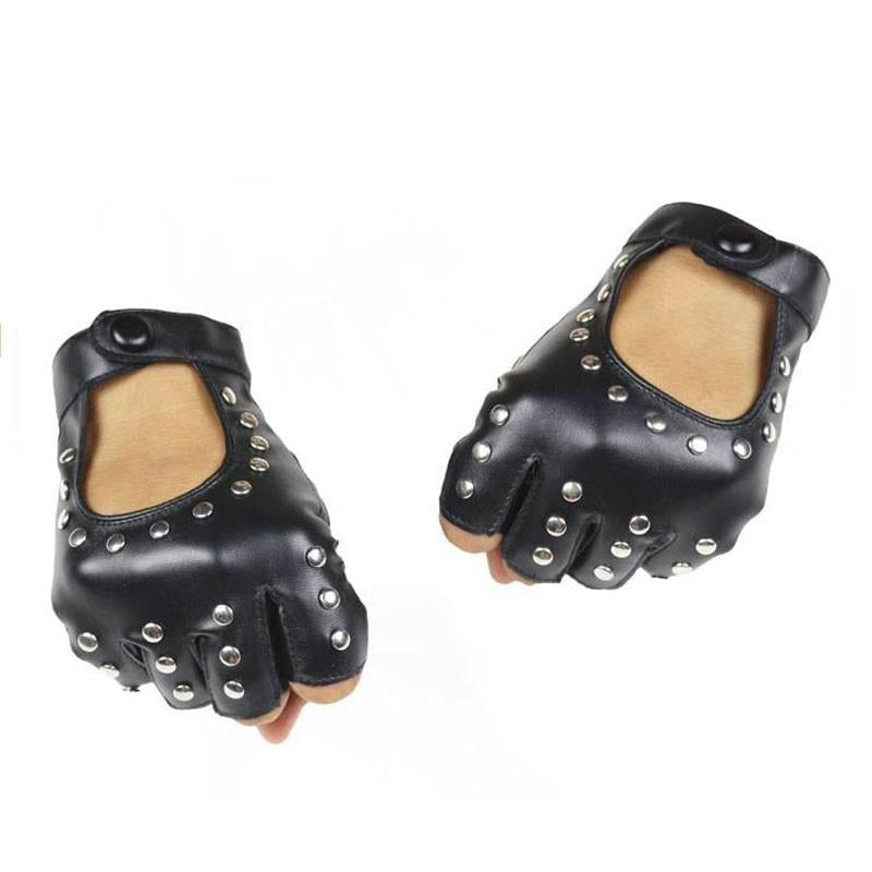 Heavy metal PU Leather Gloves with Rivets / Semi-Finger Cutout Fingerless Gloves in rock style - HARD'N'HEAVY