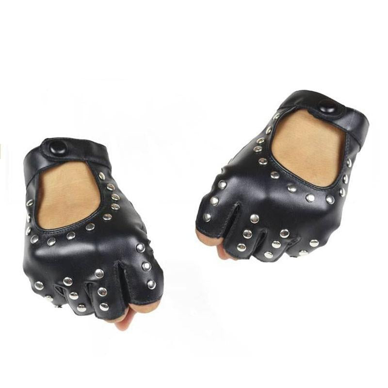 Heavy metal PU leather fingerless gloves with shiny rivets, perfect for driving or rock festivals.