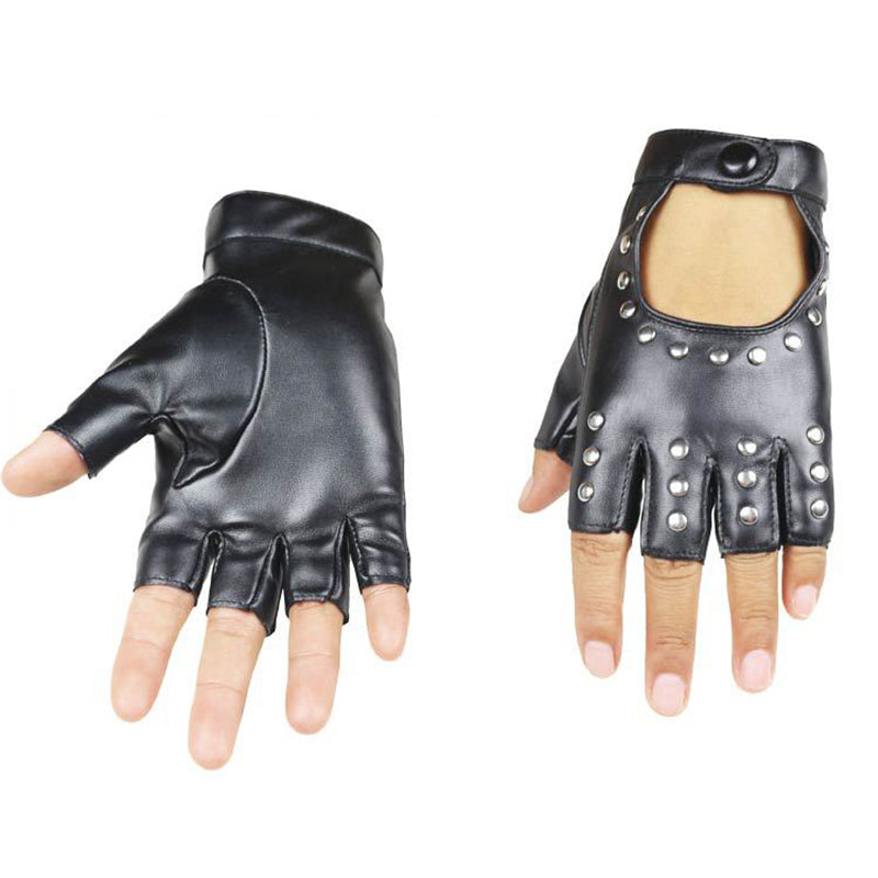 Heavy metal PU leather fingerless gloves with rivets, perfect for driving or rock festivals in alternative fashion.