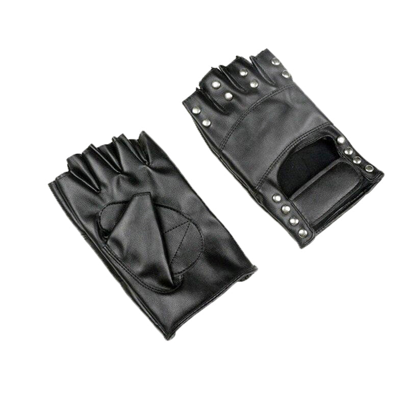 Rock style half-finger gloves made of PU leather with metal rivets, perfect for fitness and cycling activities.