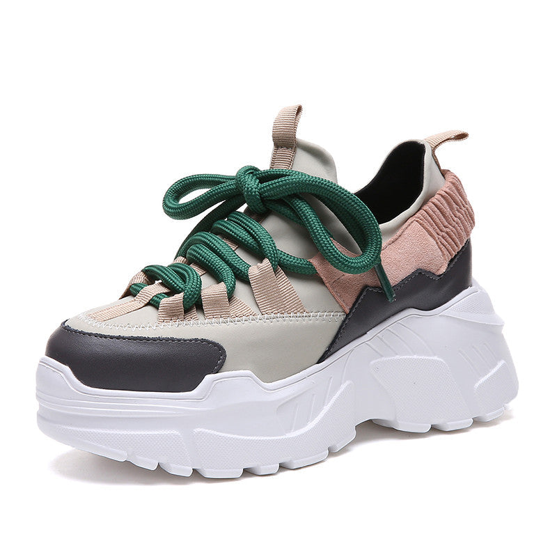Stylish women's height-increasing running shoes with a high platform and comfortable lacing, perfect for everyday wear.