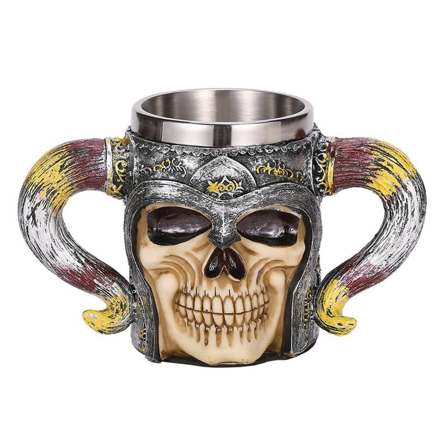 Hell Warrior Resin and Stainless Steel Beer 450ml Mug / Retro Viking Pub Bar Mug - HARD'N'HEAVY