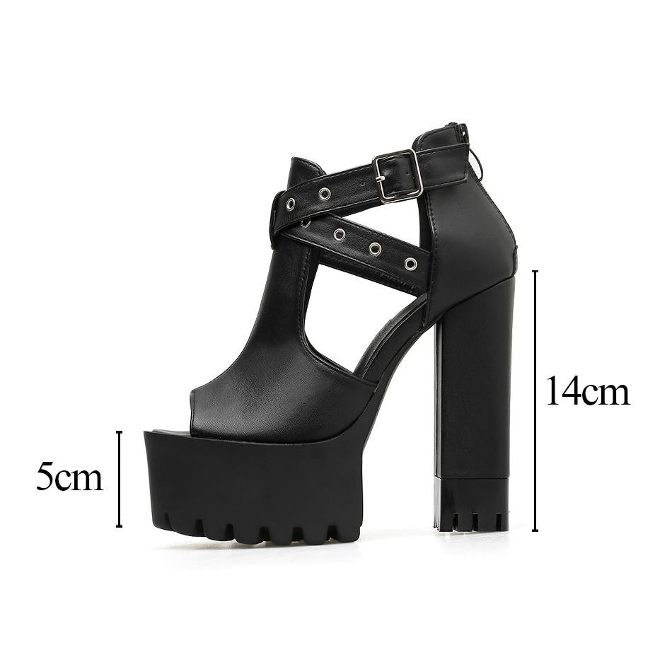 High-heeled Waterproof Platform Pumps Shoes / High Heel Sandals with Hollow Fish Mouth - HARD'N'HEAVY