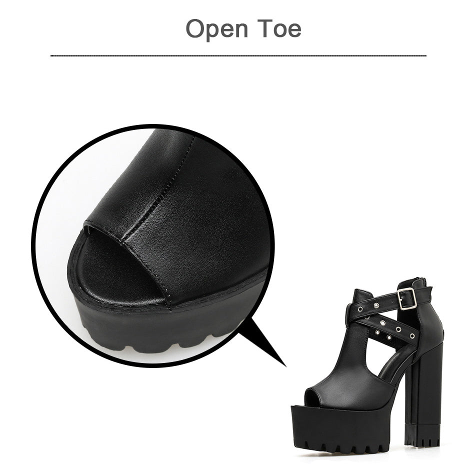 High-heeled Waterproof Platform Pumps Shoes / High Heel Sandals with Hollow Fish Mouth - HARD'N'HEAVY
