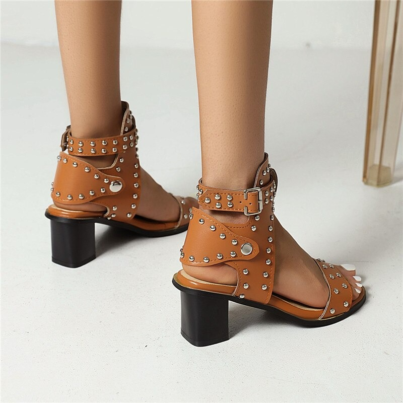 High Heels Sandals for Women / Vintage Shoes with Rivet Buckle / Ladies Summer Sandals - HARD'N'HEAVY