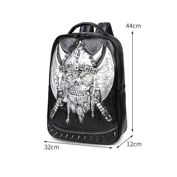 3D Gothic leather backpack with skull design, waterproof unisex knapsack, trendy shoulder bag for all occasions.