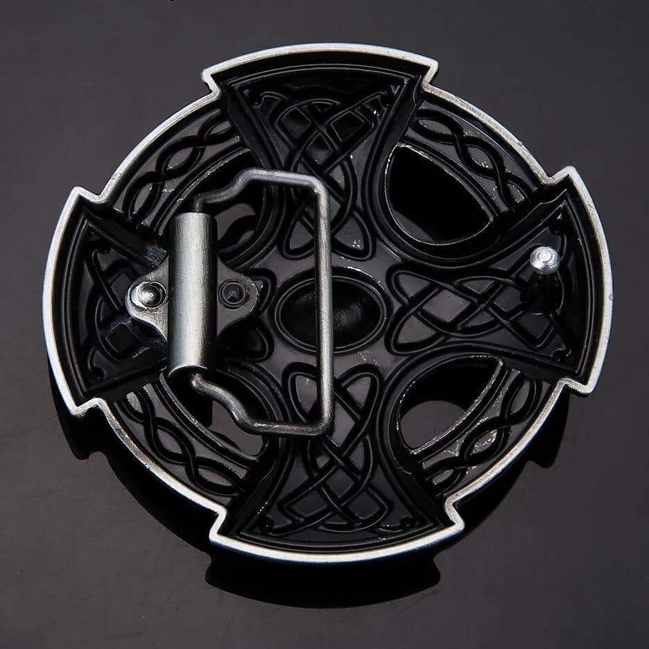 Celtic cross belt buckle featuring intricate knot design, perfect for alternative fashion and stylish outfits.