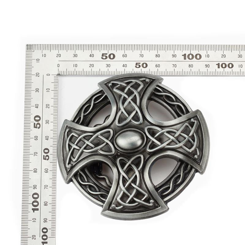 Celtic cross belt buckle with intricate knot design, perfect for alternative fashion and stylish outfits.