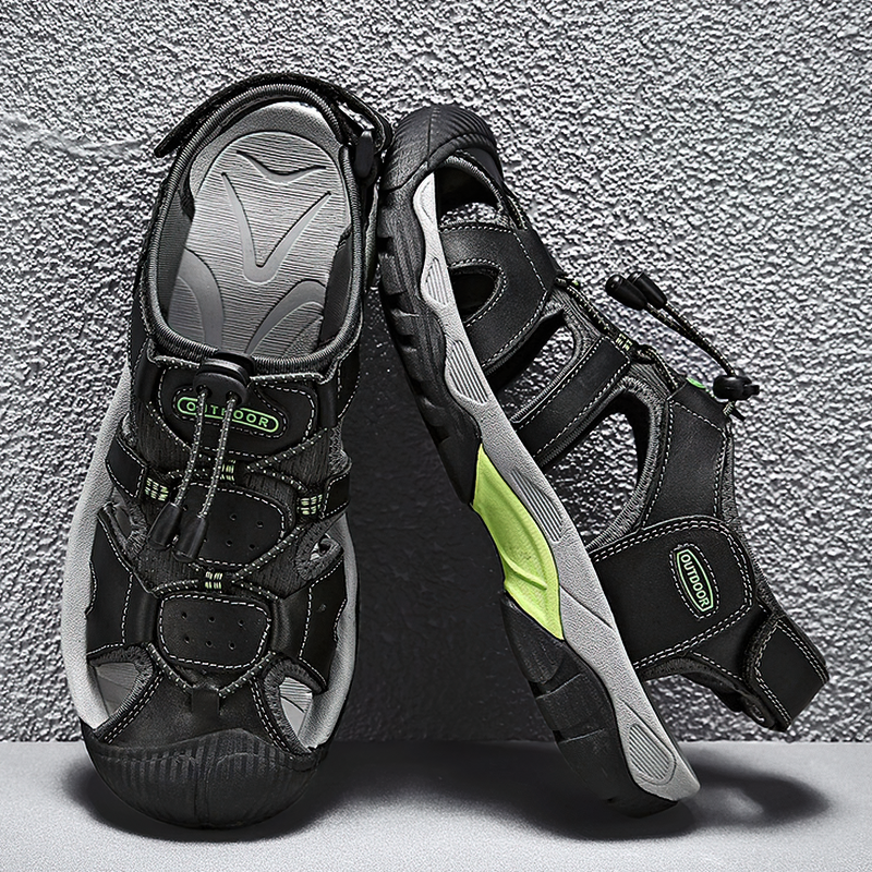 Stylish split leather summer sandals for men with breathable design and soft outsole for ultimate comfort.