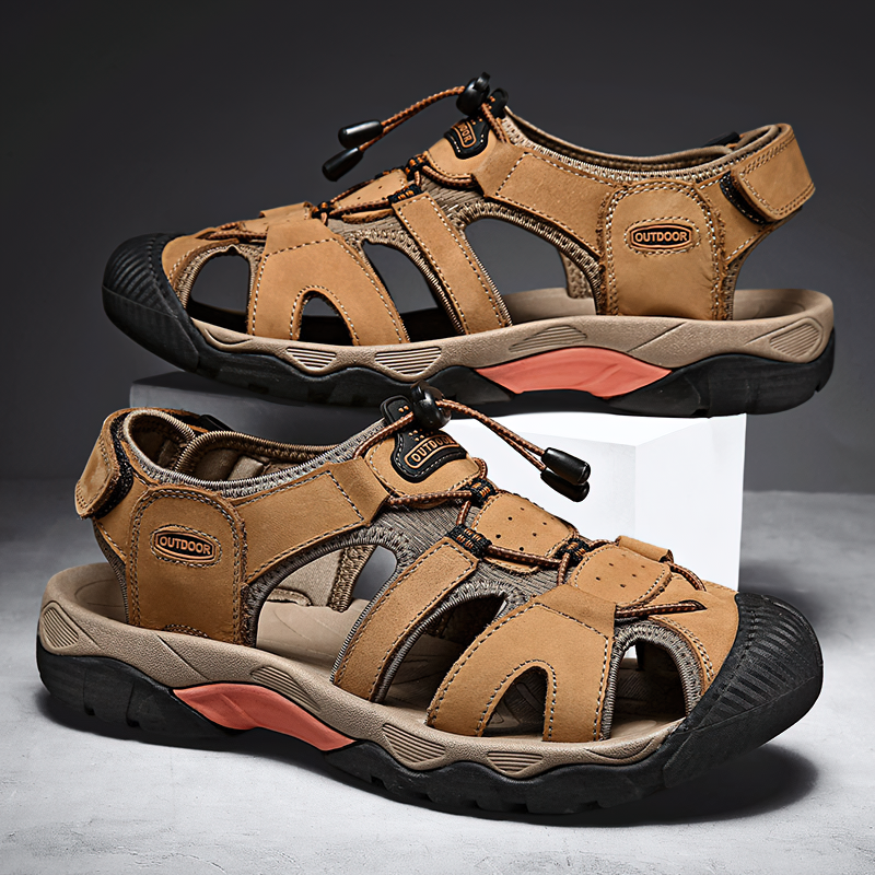 Split leather summer sandals for men with breathable design and soft outsole, perfect for casual outdoor use.