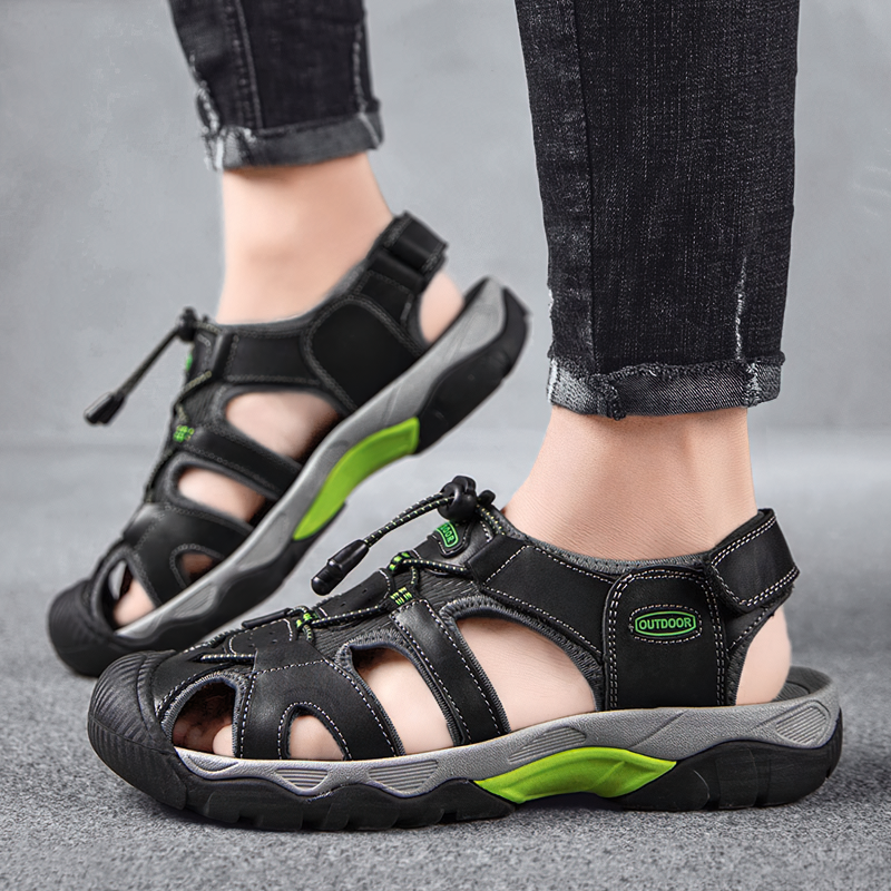 Split Leather Summer Sandals for Men / Comfortable Breathable Shoes with Soft Outsole - HARD'N'HEAVY