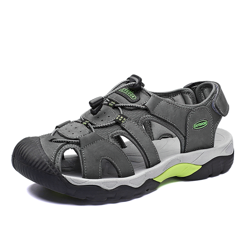 Stylish split leather summer sandals for men with breathable design and soft rubber outsole, perfect for casual wear.